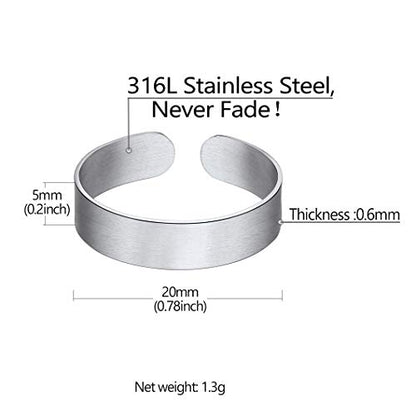 Stainless Steel Open Band Ring for Men Women 18K Gold/Black Plated Brush/Smooth Surface Rings Set Minimalist Jewelry(with Gift Box) - color: 01-Steel 5mm Brush Surface