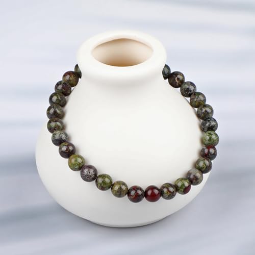 LPBeads Handmade Natural Gemstone Stretch Elastic Bracelet Healing Crystal Round Stone Beads Jewelry Gifts for Women Men - color: Dragon Bloodstone, size: 6mm
