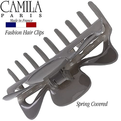 Camila Paris CP3505 French Large Hair Clips for Women Thick Hair for Long Curly Wavy Hair, Girls Hair Claw Clip, Durable Styling Big Claw Clip for Thick Hair, Strong Hold No Slip Grip, Made in France - color: Gray 4.5"