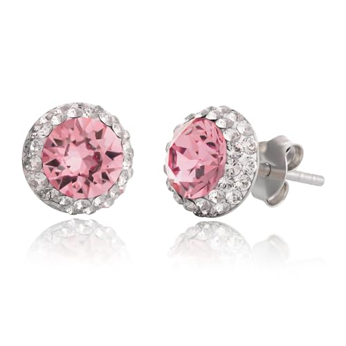Sterling Silver Crystal Halo Stud Earrings - color: Pink