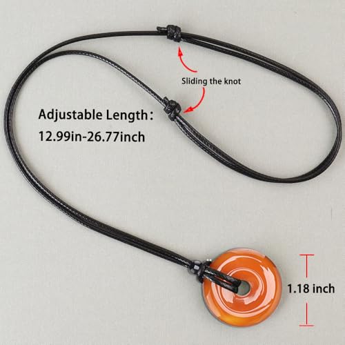 Anjiucc Natural Gemstone Pendant Necklce Lucky Coin Crystal Necklace Donut Pendnat with Adjustable Rope Healing Crystal for Men - color: Red Agate