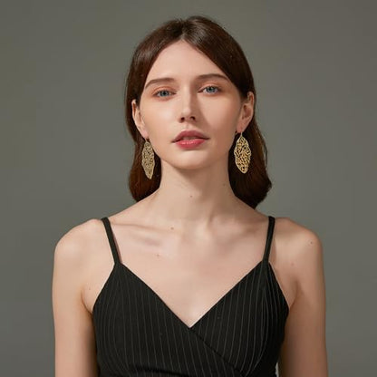 Sylph Large Gold Earrings for Women, Chunky Gold Statement Drop Dangle Earring Maple Leave Ginko Leaf Jewelry Gifts - style: 01 Gold Leaf Earrings-2.1"