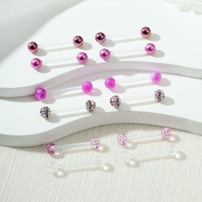 FECTAS Plastic Nipple Rings Tongue Piercing Retainer Barbell 14g for Women Surgery 12/14/16/18mm - style: E-12pcs-16MM