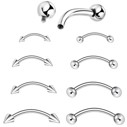 8 PCS 16G Curved Barbell 6mm 8mm 10mm 12mm Steel Eyebrow Rings Rook Daith Helix Cartilage Earring Vertical Labret Lip Piercing Jewelry Unisex