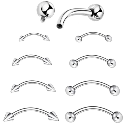 8 PCS 16G Curved Barbell 6mm 8mm 10mm 12mm Steel Eyebrow Rings Rook Daith Helix Cartilage Earring Vertical Labret Lip Piercing Jewelry Unisex