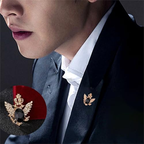 4PCS Gem Brooch Lapel Pin Chain for Men Retro Crystal Tassel Chain Brooch Pin Career Suit Tuxedo of Shirts Tie Hat Scarf Father's Day Gift - color: 2 PCS Black