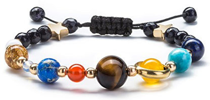 Fesciory Solar System Bracelet for Women, Universe Galaxy Beaded Jewelry | Natural Stone Beads, Universe Galaxy Design, Guardian Star Charm, Adjustable Fit, Birthday & Astronomy Planet Gifts for Loves - color: 2 Pcs Set
