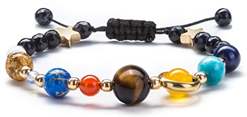 Fesciory Solar System Bracelet for Women, Universe Galaxy Beaded Jewelry | Natural Stone Beads, Universe Galaxy Design, Guardian Star Charm, Adjustable Fit, Birthday & Astronomy Planet Gifts for Loves - color: Blue Sandstone(Adjustable)