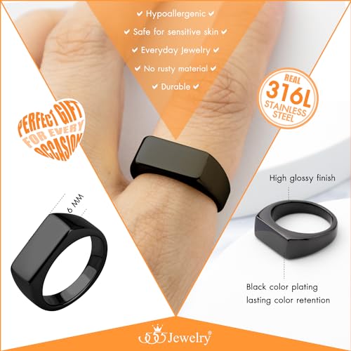 555Jewelry Stainless Steel Solid Plain High Polish Round Signet Ring for Men - color: Rectangle Black