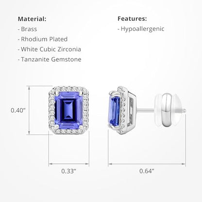 CoBi Halo Stud Earrings for Women, Cubic Zirconia Earrings, Birthstone Heart Earrings Simulated Diamond Valentine's Day - color: Tanzanite