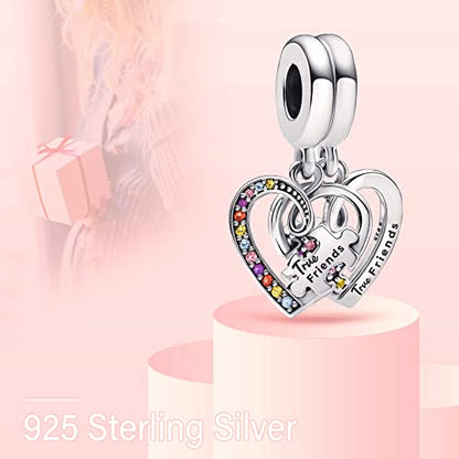 MITSOKU 925 Sterling Silver Charms for Bracelets Necklaces Animal prototype Pendant Safety Chain Dangle Pendants Beads Christmas Day Charms Jewelry Gift for Women - style: Friends Heart Double Pendant