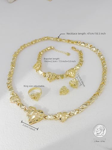 Women's Gold wedding Jewelry Set Tricolor Hugs Kisses Heart necklace set - color: 3 Heart Set