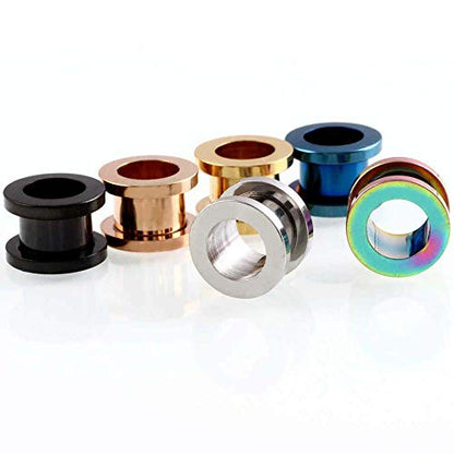 12-Piece Ear Tunnels, Screw-On 316L Stainless Steel, 12G-22mm | Polished surgical steel tunnels with secure screw-on double flares, colorful body piercing jewelry for women and men - style: 2G = 6mm