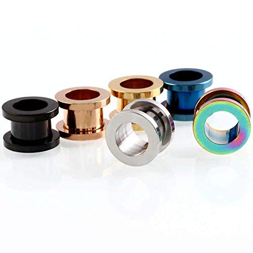 12-Piece Ear Tunnels, Screw-On 316L Stainless Steel, 12G-22mm | Polished surgical steel tunnels with secure screw-on double flares, colorful body piercing jewelry for women and men - style: 4G = 5mm