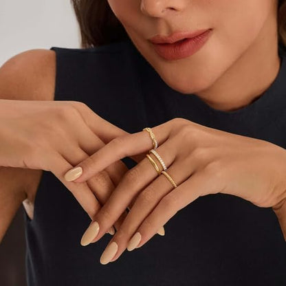 Cicy Bell Stackable Rings for Women 18K Gold Plated Non Tarnish Ring Set | Dainty Cubic Zirconia,Promise Wedding Engagement Rings, Statement Thin Rings,Trendy Jewelry Gifts - color: Gold-Style C, size: 6