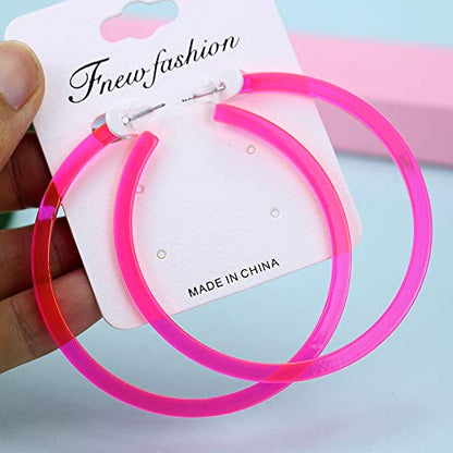Colorful Big Hoop Earring Acrylic Open Large Hoop Earrings C Shape Trendy Chunky Earrings 80s 90s Retro Lightweight Statement Ear Jewelry Earring For Women - color: 70mm Pink