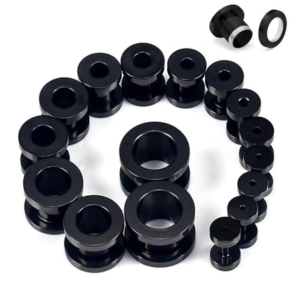 14G-00G Hollow Gauges Tunnels Stretching Kit 316L Surgical Steel Ear Gauges Plugs Earring Lobe flesh Tunnel Gauge Stretcher Silver Black Gold Color Tone - color: Black:14G-00G