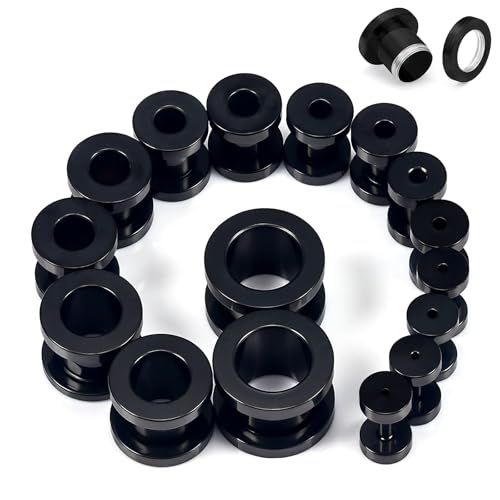 14G-00G Hollow Gauges Tunnels Stretching Kit 316L Surgical Steel Ear Gauges Plugs Earring Lobe flesh Tunnel Gauge Stretcher Silver Black Gold Color Tone - color: Black:14G-00G