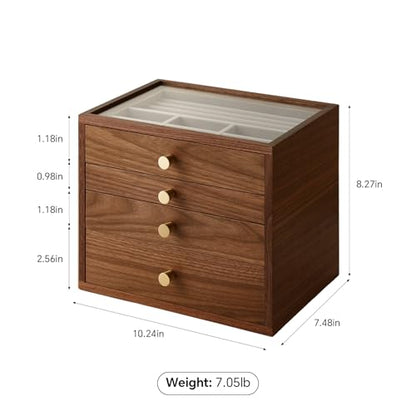 Black Walnut Jewelry Organizer, 4 Layer | Wooden Jewelry Box, For Women, For Necklaces Ring Earring - size: 4 Layer