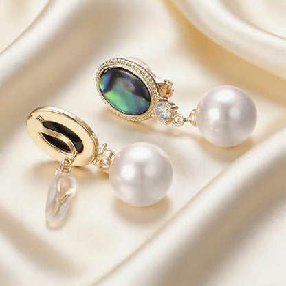 Yoursfs Abalone Shell Pearl Clip On Earrings for Women Colorful Cubic Zirconia Earrings Non Pierced Freshwater Pearl Drop Dangle Earring Trendy Jewelry - style: Abalone Shell Pearl Earrings