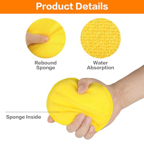 FONAROLL Microfiber Wax Applicator Pads, Car Wax Applicator, Buffing & Detail Polishing Foam Pads for Car Cleaning and Fine Polishing (5" Diameter, 6 Pack) - Yellow - color: Yellow