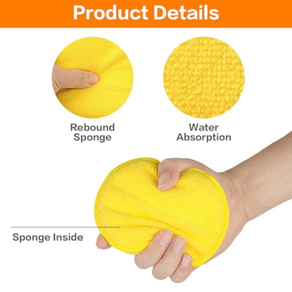 FONAROLL Microfiber Wax Applicator Pads, Car Wax Applicator, Buffing & Detail Polishing Foam Pads for Car Cleaning and Fine Polishing (5" Diameter, 6 Pack) - Yellow - color: Yellow