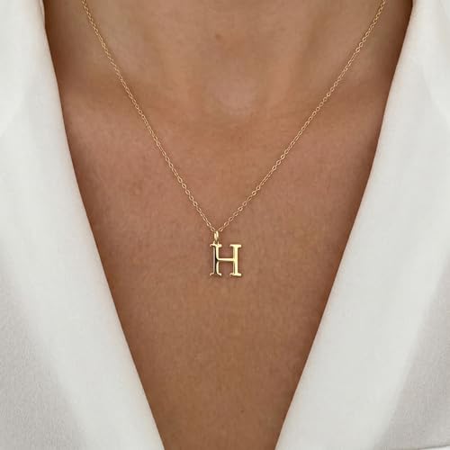 14K Solid Gold Initial Letter Charm Pendant for Women - Personalized Block Letter Add On Charm (A to Z All Letters) - color: H