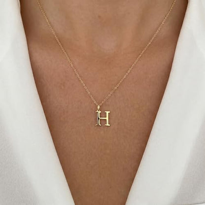 14K Solid Gold Initial Letter Charm Pendant for Women - Personalized Block Letter Add On Charm (A to Z All Letters) - color: H