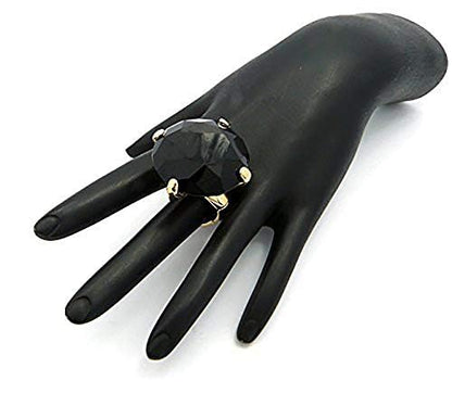 NYFASHION101 Women's Extra Big Rhinestone Fashion Stretch Ring - color: Jet Black/Gold-Tone