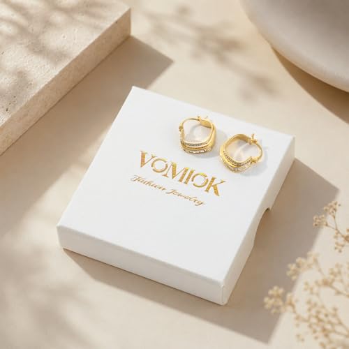 Gold Silver Huggie Hoop Earrings for Women 18K Gold & Sterling Silver Plated Cubic Zirconia Hoop Earrings Double Hoops Earrings Hypoallergenic Non Tarnish Earings Jewelry Gift - color: Gold-A