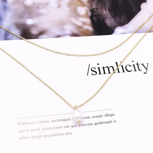 Layered Pearl Necklaces for Women 14K Gold Plated Trendy Faux Pearl Drop Y Necklace Dainty Pearl Choker Gold Layering Necklace,Jewelry Gift for Her,Mother,Wife,Girlfriend - style: Layer Pearl