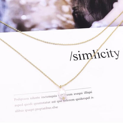 Layered Pearl Necklaces for Women 14K Gold Plated Trendy Faux Pearl Drop Y Necklace Dainty Pearl Choker Gold Layering Necklace,Jewelry Gift for Her,Mother,Wife,Girlfriend - style: Layer Pearl