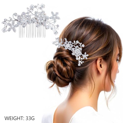 3 Pieces Bridal Hair Side Combs, Crystal Hair Combs, Bridal Bridesmaid Rhinestone Hair Accessories Party Headpieces（Silver）