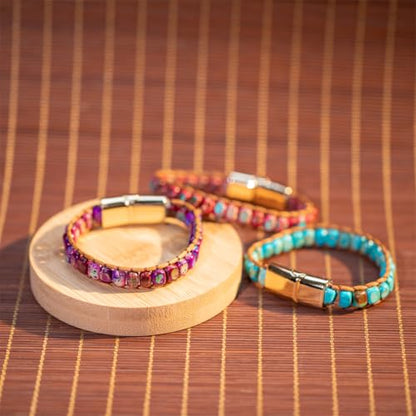 YGLINE Boho Handmade Natural Stone Wrap Bracelets Crystal Beads Bracelet Jewelry (jasper-blue)