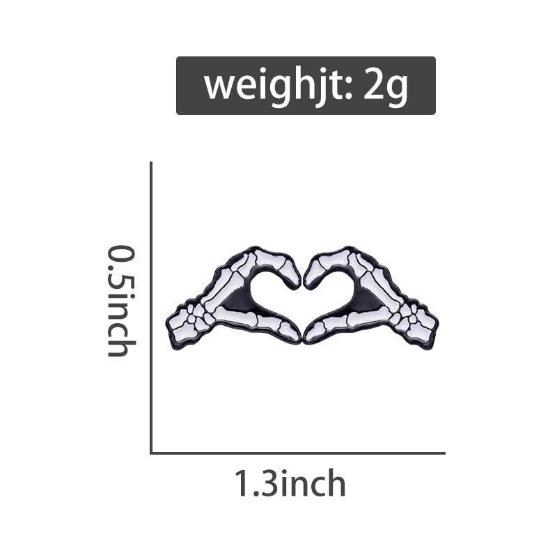 ROFARSO Love Heart Gesture Enamel Lapel Pin Set Skeleton Pin, Halloween Accessory for Backpacks Clothing Bags Hats Shirts