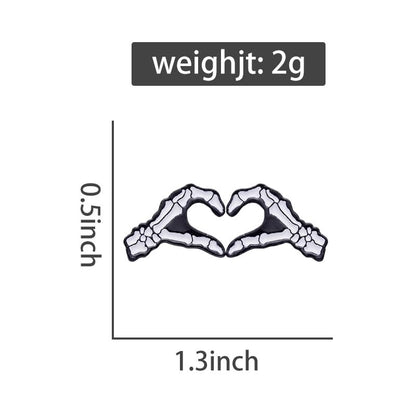 ROFARSO Love Heart Gesture Enamel Lapel Pin Set Skeleton Pin, Halloween Accessory for Backpacks Clothing Bags Hats Shirts