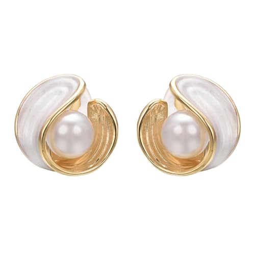 Yoursfs Large Clip On Pearl Earrings for Women Faux Ivory Pearl Earrings 18K Gold Plated Earring Wedding Jewelry - style: Gold-plated white pearl clip earrings