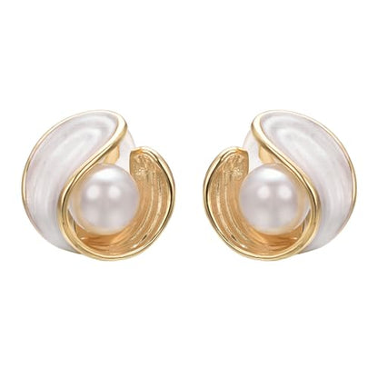 Yoursfs Large Clip On Pearl Earrings for Women Faux Ivory Pearl Earrings 18K Gold Plated Earring Wedding Jewelry - style: Gold-plated white pearl clip earrings