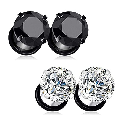 YOFANST 6pcs-12pcs Stainless Steel Clear Black Zircon Ear Tunnels Clear CZ Ear Stretcher Expander Piercing Diamond Gauge Plugs Set 8g-5/8 inch - color: 4pcs, 00g(10mm)