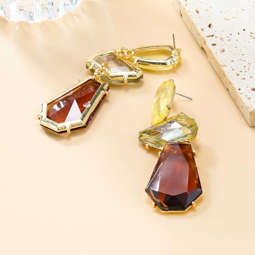 Acrylic Geometric Earrings Multilayer Resin Earrings Long Drop Dangle Earrings Acetate Tassel Earrings Long Pink Cute Jewelry Design for Women - color: Brown