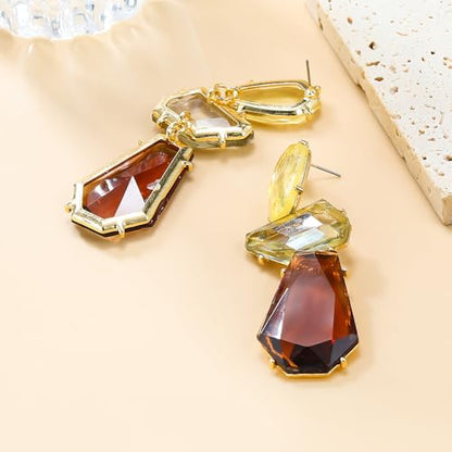 Acrylic Geometric Earrings Multilayer Resin Earrings Long Drop Dangle Earrings Acetate Tassel Earrings Long Pink Cute Jewelry Design for Women - color: Brown