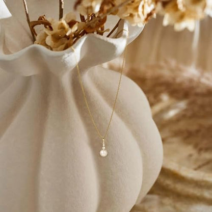Pearl Necklaces for Women, Dainty Gold Necklace 14K Gold Plated Charm CZ Pearl Pendant Necklace Simple Gold Pearl Choker Necklaces for Women Trendy Wedding Womens Jewelry - color: dainty pearl necklace