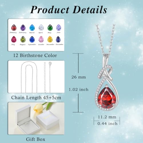 Infinity Teardrop Necklace Silver Tone Pendant Birthstone Jewelry for Women - color: Deep Red