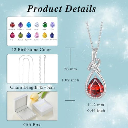 Infinity Teardrop Necklace Silver Tone Pendant Birthstone Jewelry for Women - color: Deep Red