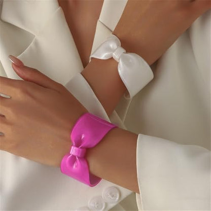 Chunky Acrylic Bow Open Cuff Bracelet for Women Colorful Resin Geometric Bowknot Bangle Bracelet Jewelry - color: Green