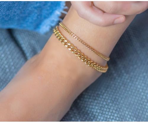 Ankle Bracelets For Women Waterproof Adjustable Ankles 18KGold Plated Dainty Trendy Layered Cuban Link Chain Anklets Set Beach Jewelry - color: Gold