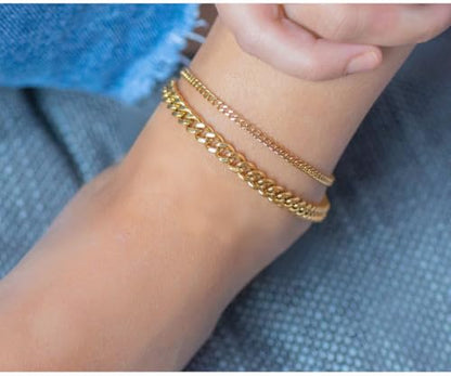 Ankle Bracelets For Women Waterproof Adjustable Ankles 18KGold Plated Dainty Trendy Layered Cuban Link Chain Anklets Set Beach Jewelry - color: Gold