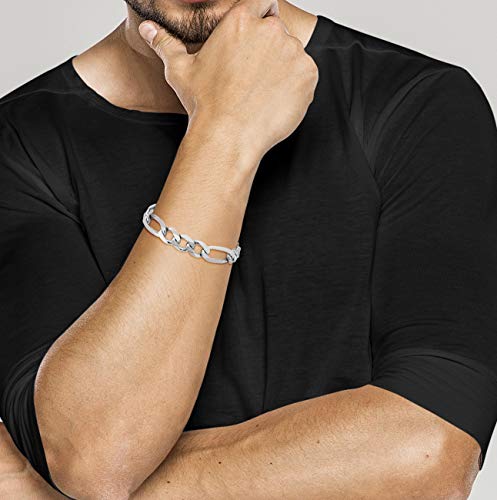 Miabella 925 Sterling Silver Italian 11mm Solid Diamond-Cut Figaro Link Chain Bracelet for Men Made in Italy - style: Length 7.5 Inches (X-Small)
