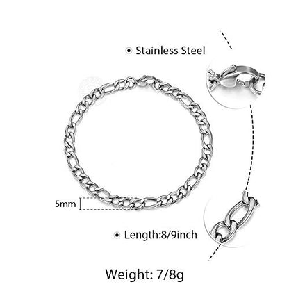 Trendsmax 5mm Figaro Link Chain Bracelet Gold Plated Stainless Steel Figaro Bracelet for Men Women 8/9inch