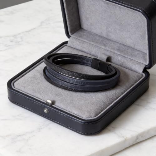 Italian Handmade Leather Bracelets for Men - color: Black Blue, size: 8.2"
